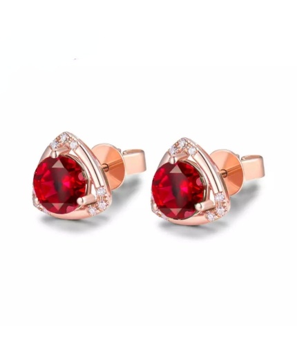 Natural Ruby Studs Earrings, 14k Rose Gold, Ruby Earrings, Ruby Silver Earrings, Ruby Luxury Earrings, Round Cut Stone Earrings | Save 33% - Rajasthan Living 3