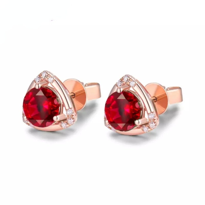 Natural Ruby Studs Earrings, 14k Rose Gold, Ruby Earrings, Ruby Silver Earrings, Ruby Luxury Earrings, Round Cut Stone Earrings | Save 33% - Rajasthan Living 6