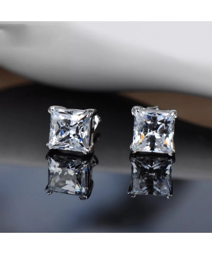 Natural Zircon Studs Earring, 925 Sterling Silver, Cubic Zircon Studs, Zircon Earrings, Zircon Luxury Earrings, Zircon Princess cut Earrings | Save 33% - Rajasthan Living