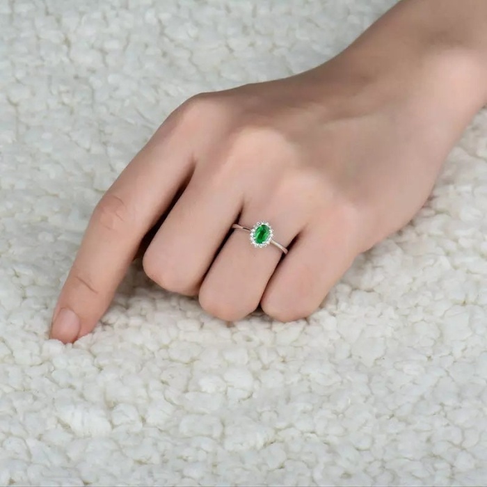 Natural Emerald Ring, 18k Solid White Gold Engagement Ring, Wedding Ring, Emerald Ring, Luxury Ring, Ring/Band, Oval Cut Ring | Save 33% - Rajasthan Living 7