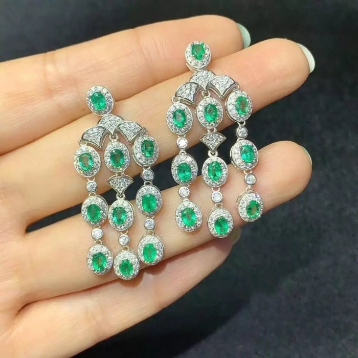 Natural Emerald Drop Earrings, 925 Sterling Silver, Emerald Drop Earrings, Emerald Silver Earrings, Luxury Earrings, Ovel Cut Stone Earrings | Save 33% - Rajasthan Living 7