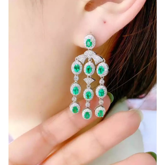 Natural Emerald Drop Earrings, 925 Sterling Silver, Emerald Drop Earrings, Emerald Silver Earrings, Luxury Earrings, Ovel Cut Stone Earrings | Save 33% - Rajasthan Living 6