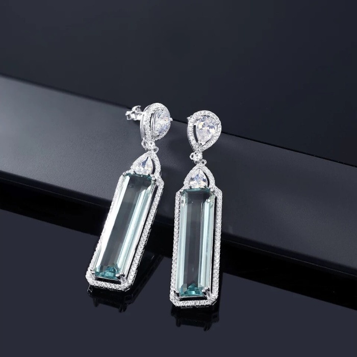 Lab Aquamarine Drop Earrings, 925 Sterling Silver, Aquamarine Earrings, Aquamarine Silver Earrings, Luxury Earrings, Baguette Cut Earrings | Save 33% - Rajasthan Living 8