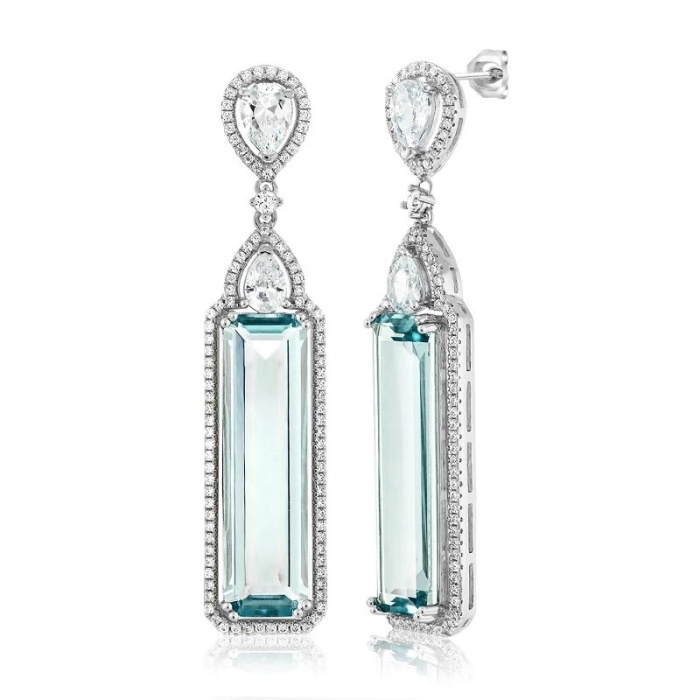 Lab Aquamarine Drop Earrings, 925 Sterling Silver, Aquamarine Earrings, Aquamarine Silver Earrings, Luxury Earrings, Baguette Cut Earrings | Save 33% - Rajasthan Living 9