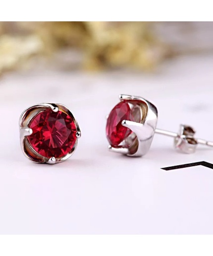 Ruby Studs Earrings, 925 Sterling Silver, Ruby Studs, Ruby Earrings, Ruby Luxury Earrings, Gift For Her, Ruby Round cut Earrings | Save 33% - Rajasthan Living 3