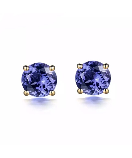 Natural Tanzanite Studs Earrings, 14k Yellow Gold, Tanzanite Studs Earrings, Tanzanite Earrings, Luxury Earrings, Round Cut Earrings | Save 33% - Rajasthan Living