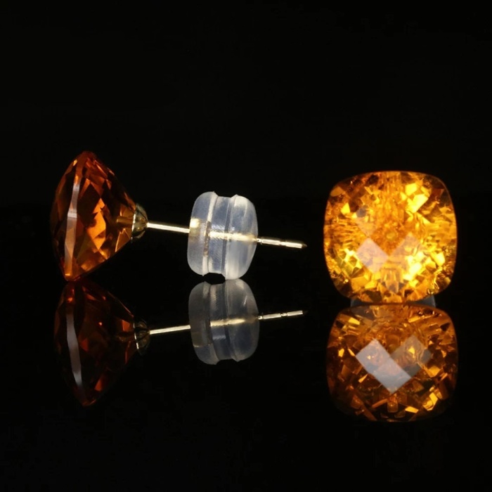 Natural Citrine Studs Earrings, 18k Yellow Gold, Citrine Earrings, Ruby Silver Earrings, Citrine Luxury Earrings, Cushion Cut Stone Earrings | Save 33% - Rajasthan Living 8