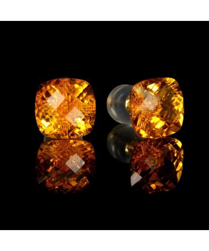 Natural Citrine Studs Earrings, 18k Yellow Gold, Citrine Earrings, Ruby Silver Earrings, Citrine Luxury Earrings, Cushion Cut Stone Earrings | Save 33% - Rajasthan Living 3