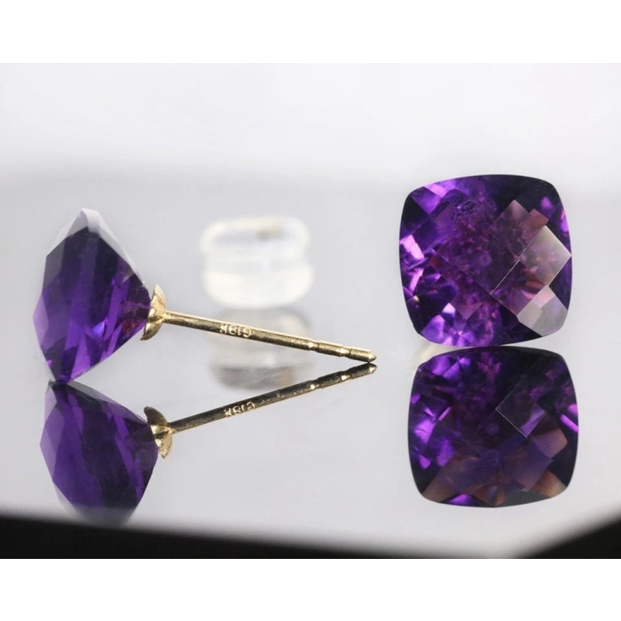 18k Yellow Gold Natural Amethyst Earrings, Amethyst Stud Earrings, Wedding Earrings, Amethyst Luxury Earrings, Cushion Cut Stone Earrings | Save 33% - Rajasthan Living 8