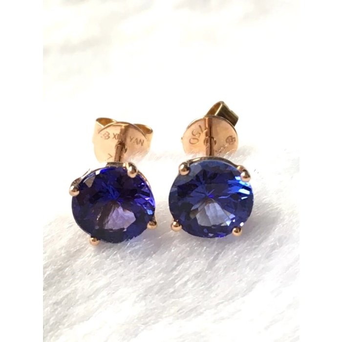 Natural Tanzanite Studs Earrings, 18k Yellow Gold, Tanzanite Studs Earrings, Tanzanite Earrings, Luxury Earrings, Round Cut Earrings | Save 33% - Rajasthan Living 6