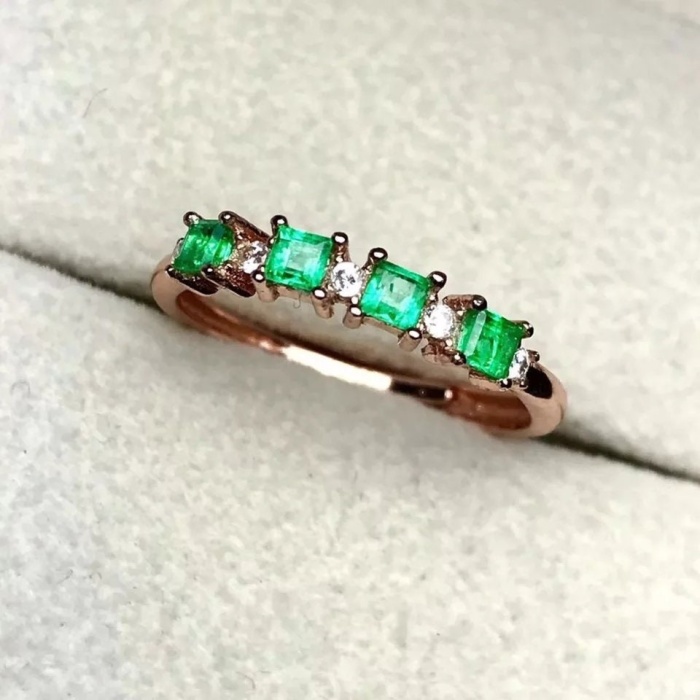 Natural Emerald & Cubic Zirconia Woman Ring, 925 Sterling Silver, Emerald Ring, Statement Ring, Engagement and Wedding Ring | Save 33% - Rajasthan Living 5