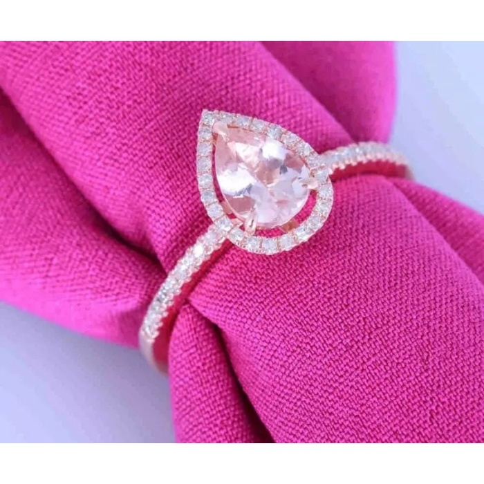 Morganite Ring, 10k Rose Gold Ring, Pink Morganite Ring, Engagement Ring, Wedding Ring, Luxury Ring, Ring/Band, Pear Cut Ring | Save 33% - Rajasthan Living 7