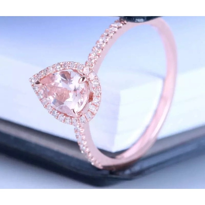 Morganite Ring, 10k Rose Gold Ring, Pink Morganite Ring, Engagement Ring, Wedding Ring, Luxury Ring, Ring/Band, Pear Cut Ring | Save 33% - Rajasthan Living 6