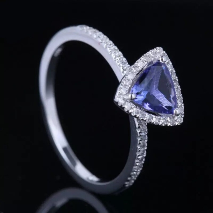 Natural Tanzanite Ring, 14k Solid White Gold Engagement Ring, Wedding Ring, Tanzanite Ring, luxury Ring, soliture Ring, Trillion cut Ring | Save 33% - Rajasthan Living 9