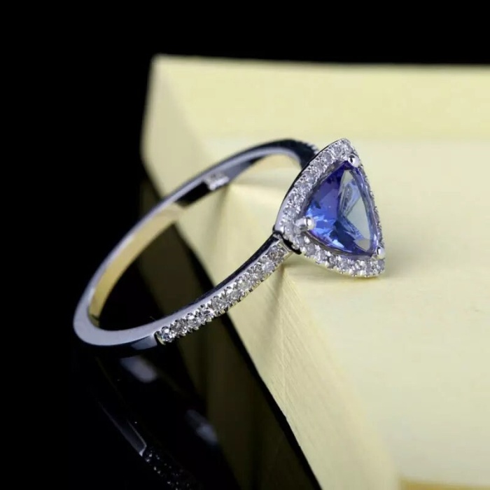 Natural Tanzanite Ring, 14k Solid White Gold Engagement Ring, Wedding Ring, Tanzanite Ring, luxury Ring, soliture Ring, Trillion cut Ring | Save 33% - Rajasthan Living 10