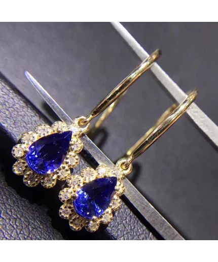 Natural Tanzanite Drop Earrings, 18k Yellow Gold, Tanzanite Earrings, Tanzanite Gold Earrings, Luxury Earrings, Pear Cut Stone Earrings | Save 33% - Rajasthan Living