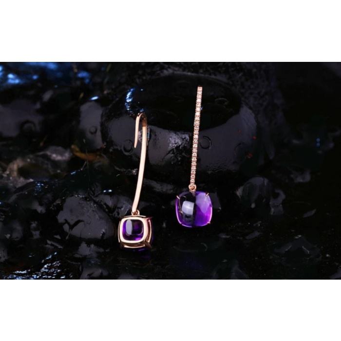 Natural Amethyst Drop Earrings, 14k Yellow Gold Engagement Earrings, Amethyst Earrings, Luxury Earrings, Square Cabution Stone Earrings | Save 33% - Rajasthan Living 10