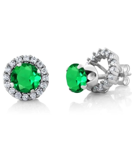 Lab Emerald Studs Earrings, 925 Sterling Silver, Emerald Studs Earrings, Emerald Silver Earrings, Luxury Earrings, Round Cut Stone Earrings | Save 33% - Rajasthan Living