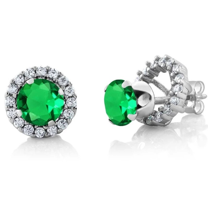 Lab Emerald Studs Earrings, 925 Sterling Silver, Emerald Studs Earrings, Emerald Silver Earrings, Luxury Earrings, Round Cut Stone Earrings | Save 33% - Rajasthan Living 5