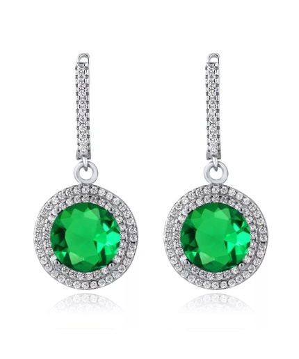 Lab Emerald Drop Earrings, 925 Sterling Silver, Emerald Drop Earrings, Emerald Silver Earrings, Luxury Earrings, Round Cut Stone Earrings | Save 33% - Rajasthan Living 3