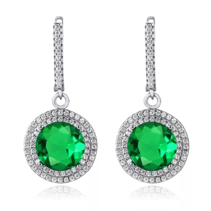 Lab Emerald Drop Earrings, 925 Sterling Silver, Emerald Drop Earrings, Emerald Silver Earrings, Luxury Earrings, Round Cut Stone Earrings | Save 33% - Rajasthan Living 6