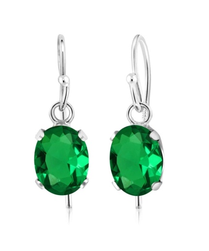 Lab Emerald Drop Earrings, 925 Sterling Silver, Emerald Drop Earrings, Emerald Silver Earrings, Luxury Earrings, Ovel Cut Stone Earrings | Save 33% - Rajasthan Living