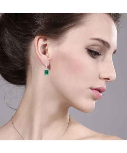 Lab Emerald Drop Earrings, 925 Sterling Silver, Emerald Drop Earrings, Emerald Silver Earrings, Luxury Earrings, Emerald Cut Stone Earrings | Save 33% - Rajasthan Living 3