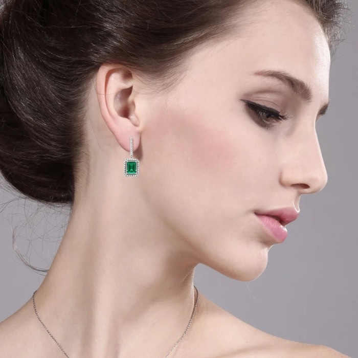 Lab Emerald Drop Earrings, 925 Sterling Silver, Emerald Drop Earrings, Emerald Silver Earrings, Luxury Earrings, Emerald Cut Stone Earrings | Save 33% - Rajasthan Living 6