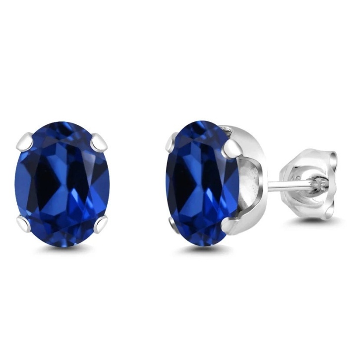 Lab Sapphire Studs Earrings, 925 Sterling Silver, Sapphire Earrings, Sapphire Silver Earrings, Luxury Earrings, Ovel Cut Stone Earrings | Save 33% - Rajasthan Living 5