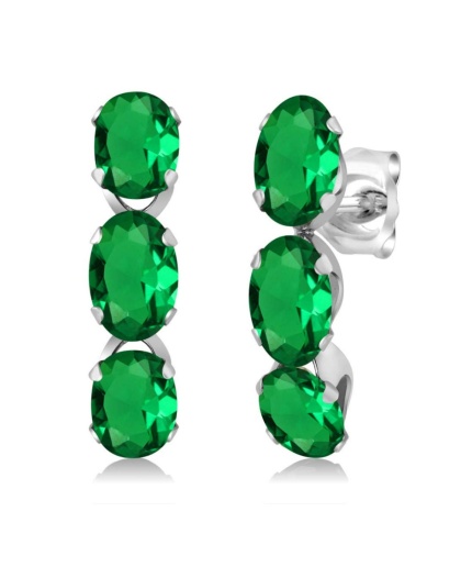 Lab Emerald Drop Earrings, 925 Sterling Silver, Emerald Drop Earrings, Emerald Silver Earrings, Luxury Earrings, Ovel Cut Stone Earrings | Save 33% - Rajasthan Living