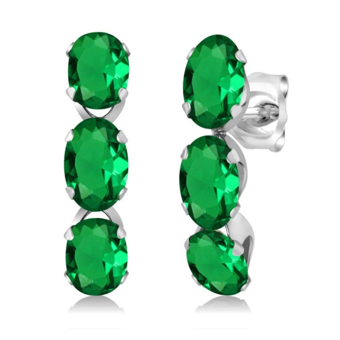 Lab Emerald Drop Earrings, 925 Sterling Silver, Emerald Drop Earrings, Emerald Silver Earrings, Luxury Earrings, Ovel Cut Stone Earrings | Save 33% - Rajasthan Living 5