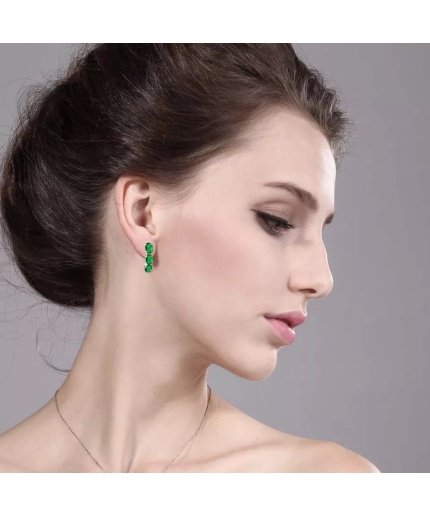 Lab Emerald Drop Earrings, 925 Sterling Silver, Emerald Drop Earrings, Emerald Silver Earrings, Luxury Earrings, Ovel Cut Stone Earrings | Save 33% - Rajasthan Living 3