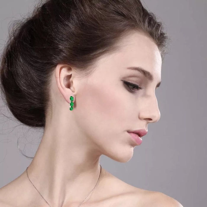 Lab Emerald Drop Earrings, 925 Sterling Silver, Emerald Drop Earrings, Emerald Silver Earrings, Luxury Earrings, Ovel Cut Stone Earrings | Save 33% - Rajasthan Living 6