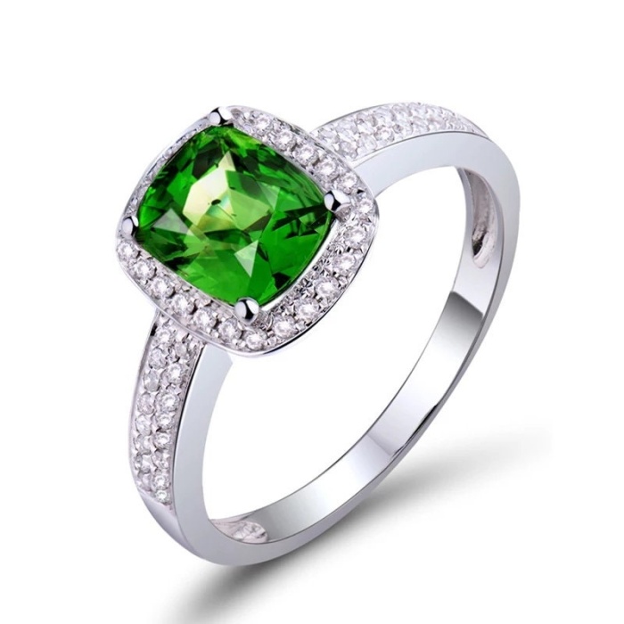 Natural Tsavorite Ring, 18k White Gold Ring, Tsavorite Ring, Engagement Ring, Wedding Ring, Luxury Ring, Ring/Band, Cushion Cut Ring | Save 33% - Rajasthan Living 5