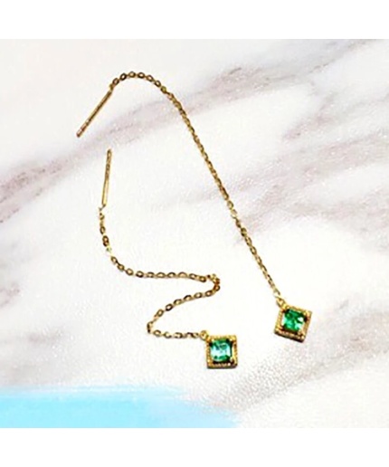 Natural Emerald Drop Earrings, 18k Yellow Gold, Emerald Drop Earrings, Emerald Silver Earrings, Luxury Earrings, Princess Cut Stone Earrings | Save 33% - Rajasthan Living 3