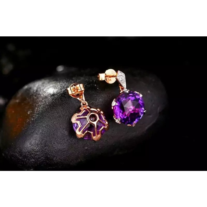 Natural Amethyst Drop Earrings, 14k Rose Gold Engagement Earrings, Wedding Earrings, Luxury Earrings, Round Checker Cut Stone Earrings | Save 33% - Rajasthan Living 10