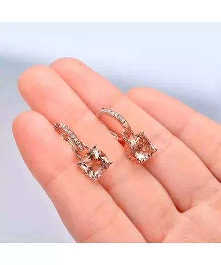Morganite Drop Earrings, 14k Rose Gold, Morganite Drop Earrings, Morganite Earrings, Earrings, Luxury Earrings, Morganite Cushion Earrings | Save 33% - Rajasthan Living 3