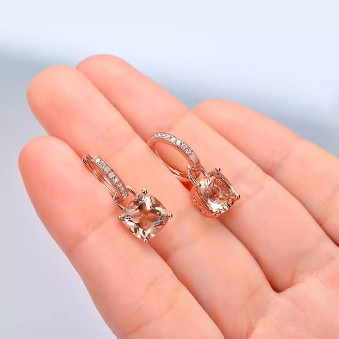 Morganite Drop Earrings, 14k Rose Gold, Morganite Drop Earrings, Morganite Earrings, Earrings, Luxury Earrings, Morganite Cushion Earrings | Save 33% - Rajasthan Living 6