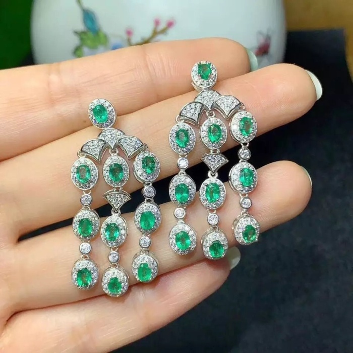 Natural Emerald Drop Earrings, 925 Sterling Silver, Emerald Drop Earrings, Emerald Silver Earrings, Luxury Earrings, Ovel Cut Stone Earrings | Save 33% - Rajasthan Living 5