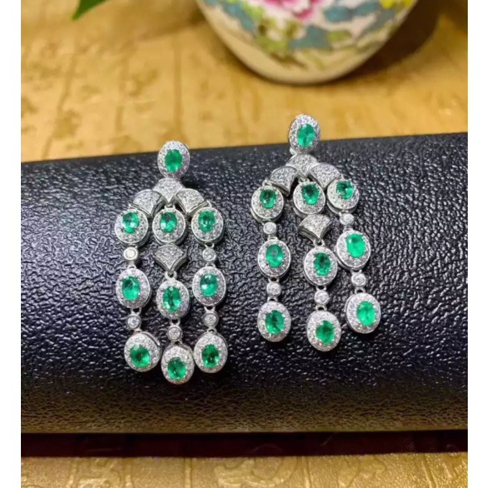 Natural Emerald Drop Earrings, 925 Sterling Silver, Emerald Drop Earrings, Emerald Silver Earrings, Luxury Earrings, Ovel Cut Stone Earrings | Save 33% - Rajasthan Living 9