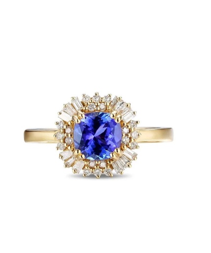 Natural Tanzanite Ring, 18k Solid Yellow Gold Engagement Ring, Wedding Ring, Tanzanite Ring, luxury Ring, soliture Ring, Cushion cut Ring | Save 33% - Rajasthan Living