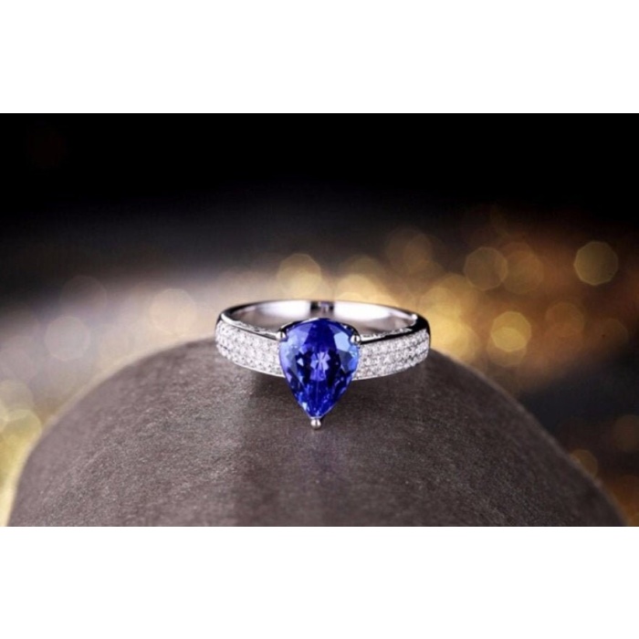 Natural Tanzanite Ring, 18k Solid White Gold Engagement Ring, Wedding Ring, Tanzanite Ring, luxury Ring, soliture Ring, Pear cut Ring | Save 33% - Rajasthan Living 5