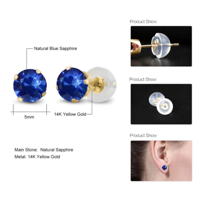 Lab Sapphire Stud Earrings,14k Yellow Gold, Engagement Earrings, Wedding Earrings, Luxury Earrings, Round Cut Stone Earrings | Save 33% - Rajasthan Living 6