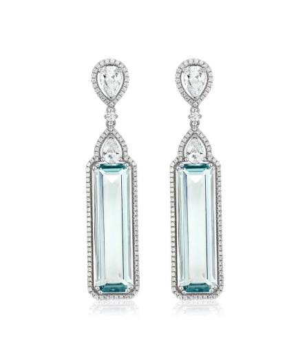 Lab Aquamarine Drop Earrings, 925 Sterling Silver, Aquamarine Earrings, Aquamarine Silver Earrings, Luxury Earrings, Baguette Cut Earrings | Save 33% - Rajasthan Living