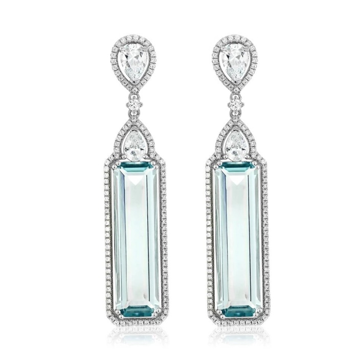 Lab Aquamarine Drop Earrings, 925 Sterling Silver, Aquamarine Earrings, Aquamarine Silver Earrings, Luxury Earrings, Baguette Cut Earrings | Save 33% - Rajasthan Living 5