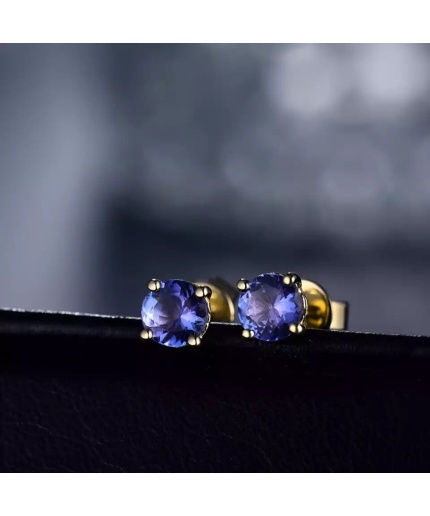 Natural Tanzanite Studs Earrings, 14k Yellow Gold, Tanzanite Studs Earrings, Tanzanite Earrings, Luxury Earrings, Round Cut Earrings | Save 33% - Rajasthan Living 3