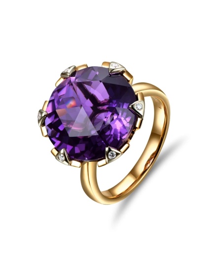 Natural Amethyst Ring, 14k Yellow Gold, Amethyst Engagement Ring, Amethyst Ring, Wedding Ring, Luxury Ring, Ring/Band, Round Cut Ring | Save 33% - Rajasthan Living