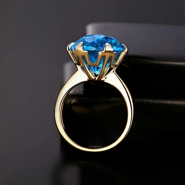 Natural Blue Topaz Ring, 14k Yellow Gold, Topaz Engagement Ring, Topaz Ring, Wedding Ring, Topaz Luxury Ring, Ring/Band, Round Cut Ring | Save 33% - Rajasthan Living 9