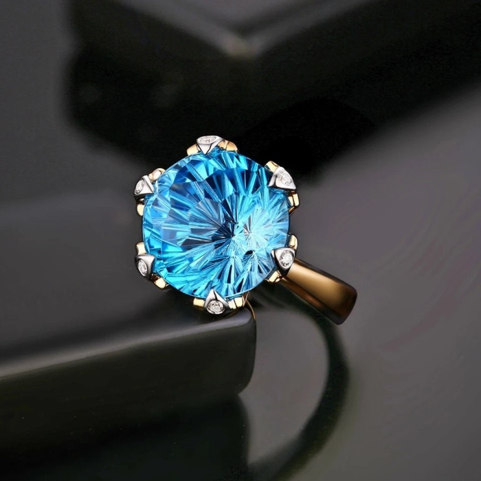 Natural Blue Topaz Ring, 14k Yellow Gold, Topaz Engagement Ring, Topaz Ring, Wedding Ring, Topaz Luxury Ring, Ring/Band, Round Cut Ring | Save 33% - Rajasthan Living 6