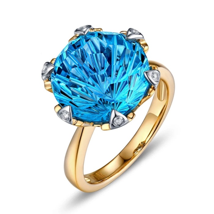 Natural Blue Topaz Ring, 14k Yellow Gold, Topaz Engagement Ring, Topaz Ring, Wedding Ring, Topaz Luxury Ring, Ring/Band, Round Cut Ring | Save 33% - Rajasthan Living 5